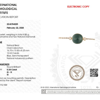 Three Stone Chain Bracelet With 12.63 Ct Aquamarine & Diamond 14k Yellow Gold Bracelets