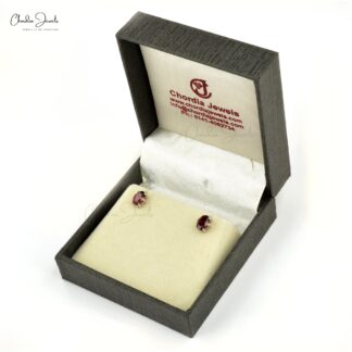 Oval Red Garnet Solitaire Studs In 925 Solid Silver Prong Set Push Back Earrings For Her