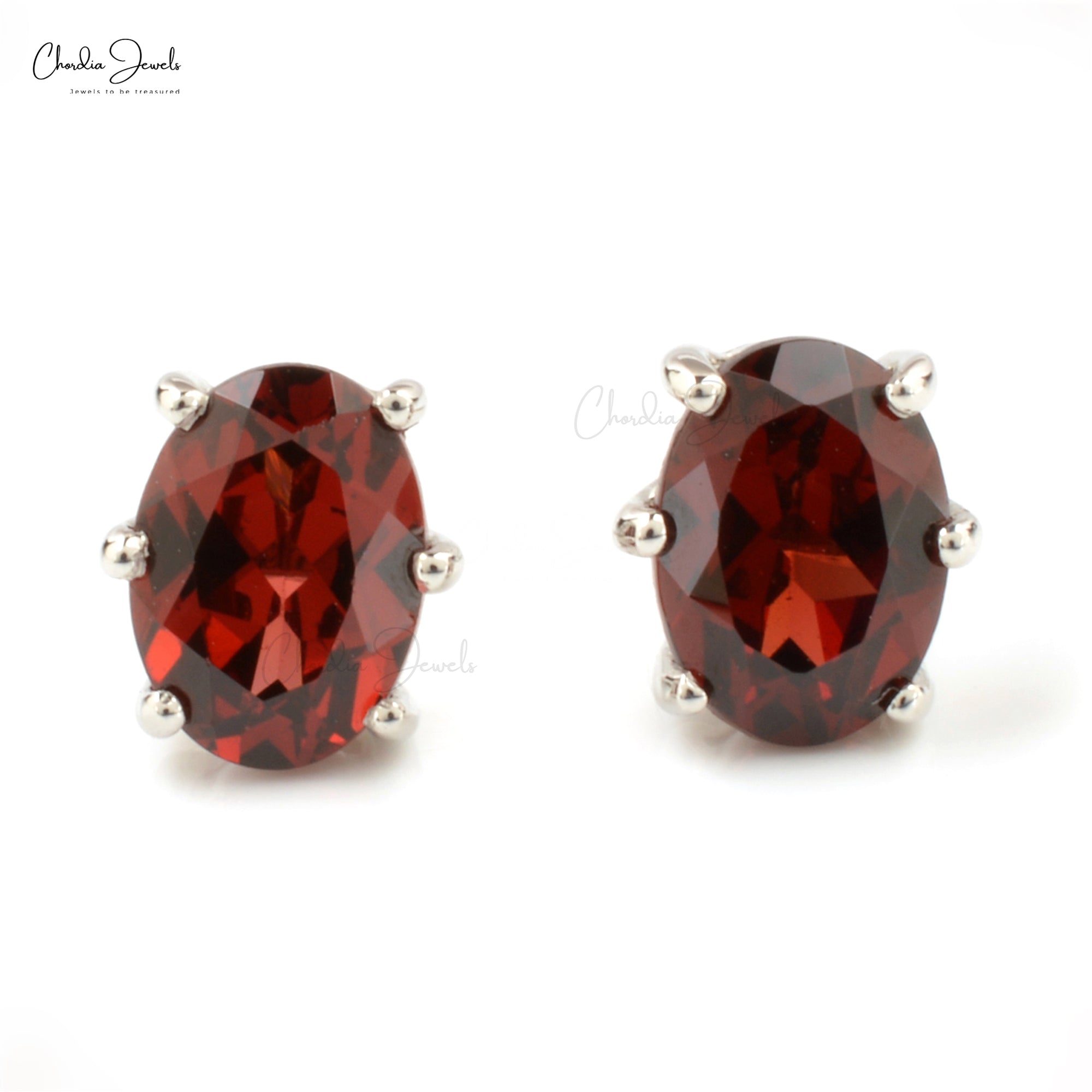 Oval Red Garnet Solitaire Studs In 925 Solid Silver Prong Set Push Back Earrings For Her