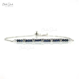 Genuine Blue Sapphire And White Zircon 925 Solid Silver Dainty Tennis Bracelet For Her