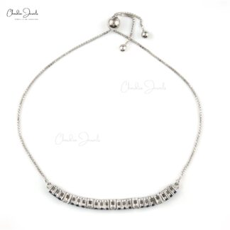 Genuine Blue Sapphire And White Zircon 925 Solid Silver Dainty Tennis Bracelet For Her