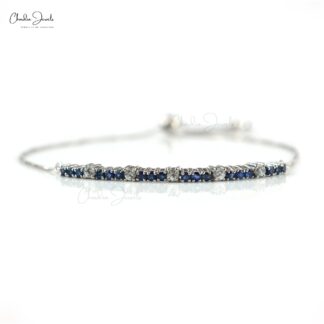 Genuine Blue Sapphire And White Zircon 925 Solid Silver Dainty Tennis Bracelet For Her