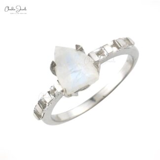 High Quality Moonstone Raw And Zircon Promise Ring In 925 Sterling Silver Jewelry