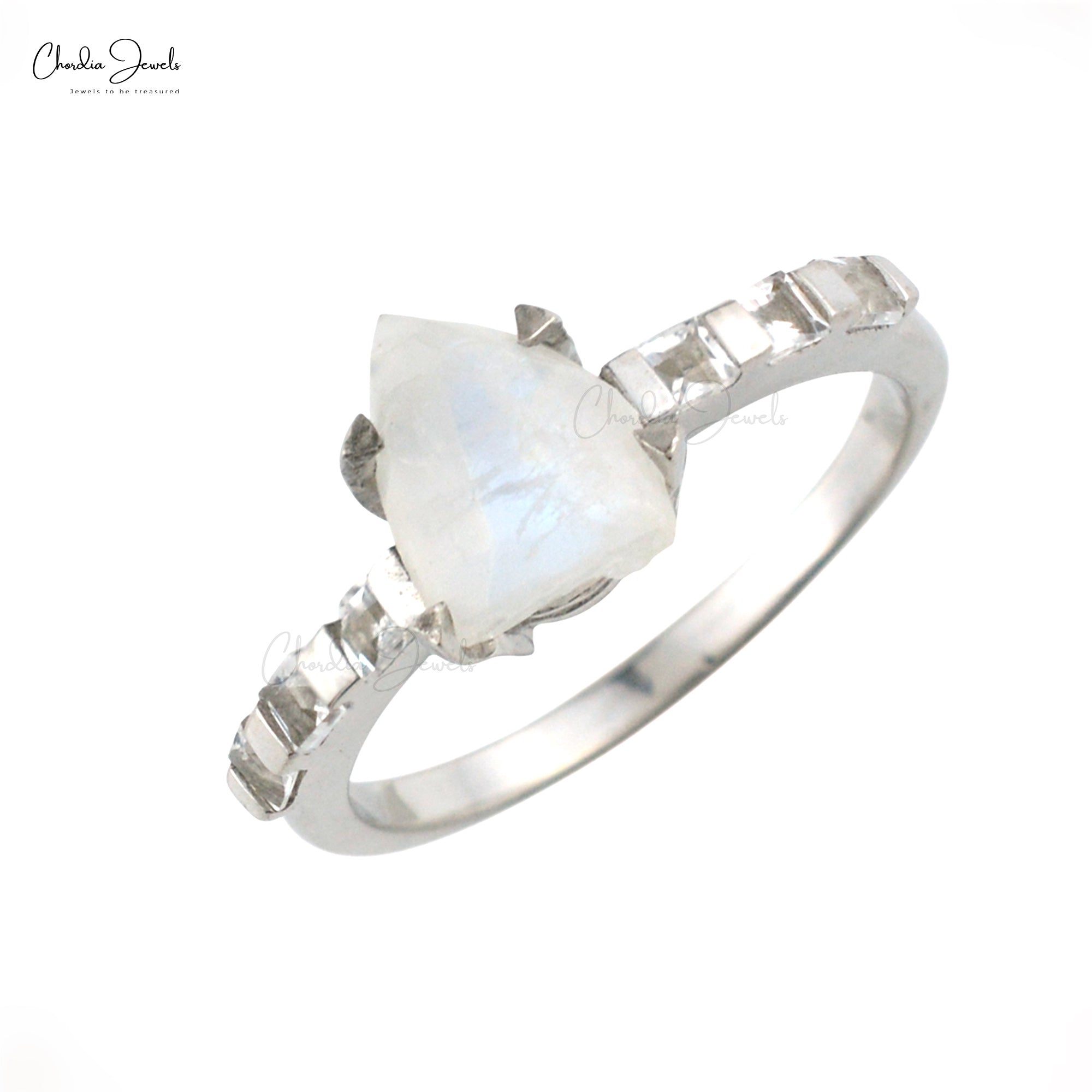 High Quality Moonstone Raw And Zircon Promise Ring In 925 Sterling Silver Jewelry