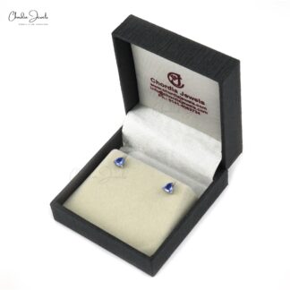 Trillion Cut Tanzanite Solitaire Stud With Solid 925 Silver Push Back Earrings For Mom