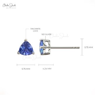 Trillion Cut Tanzanite Solitaire Stud With Solid 925 Silver Push Back Earrings For Mom