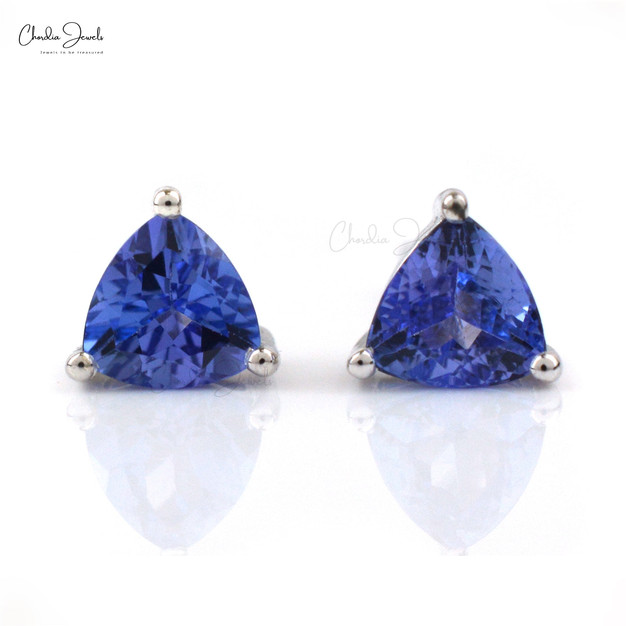 Trillion Cut Tanzanite Solitaire Stud With Solid 925 Silver Push Back Earrings For Mom