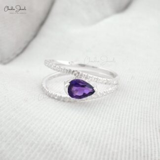 High-Quality 925 Sterling Silver 7x5mm Pear Amethyst Split Shank Ring For Girls Fashion Jewelry At Offer Price