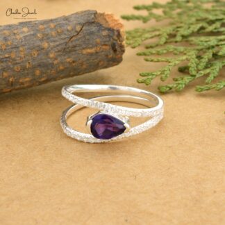 High-Quality 925 Sterling Silver 7x5mm Pear Amethyst Split Shank Ring For Girls Fashion Jewelry At Offer Price