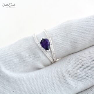 High-Quality 925 Sterling Silver 7x5mm Pear Amethyst Split Shank Ring For Girls Fashion Jewelry At Offer Price