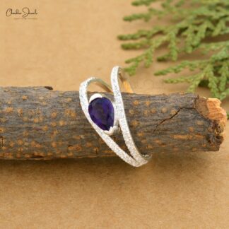 High-Quality 925 Sterling Silver 7x5mm Pear Amethyst Split Shank Ring For Girls Fashion Jewelry At Offer Price