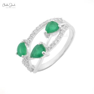 Bypass Trio Gemstone Ring In 925 Sterling Silver Emerald And Zircon Wedding Rings