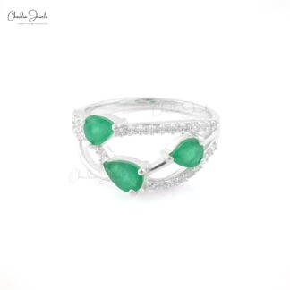 Bypass Trio Gemstone Ring In 925 Sterling Silver Emerald And Zircon Wedding Rings