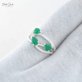 Bypass Trio Gemstone Ring In 925 Sterling Silver Emerald And Zircon Wedding Rings