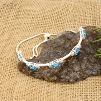 Natural Swiss Blue Topaz And Zircon Prong Set In 925 Sterling Silver Flexible Bracelets