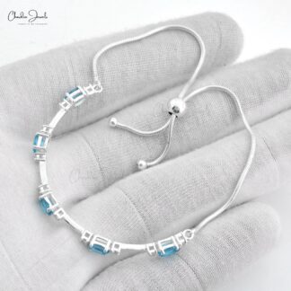 Natural Swiss Blue Topaz And Zircon Prong Set In 925 Sterling Silver Flexible Bracelets