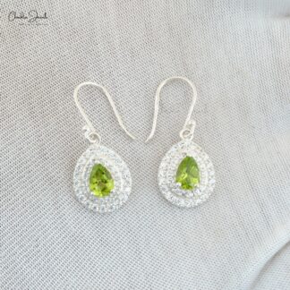 Top Quality 925 Solid Silver Dangle Earring With 7x5mm Peridot And Zircon Halo Earrings