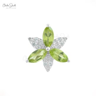 Natural Peridot Flower Necklace in 925 Sterling Silver with Marquise Cut Peridot Gemstone