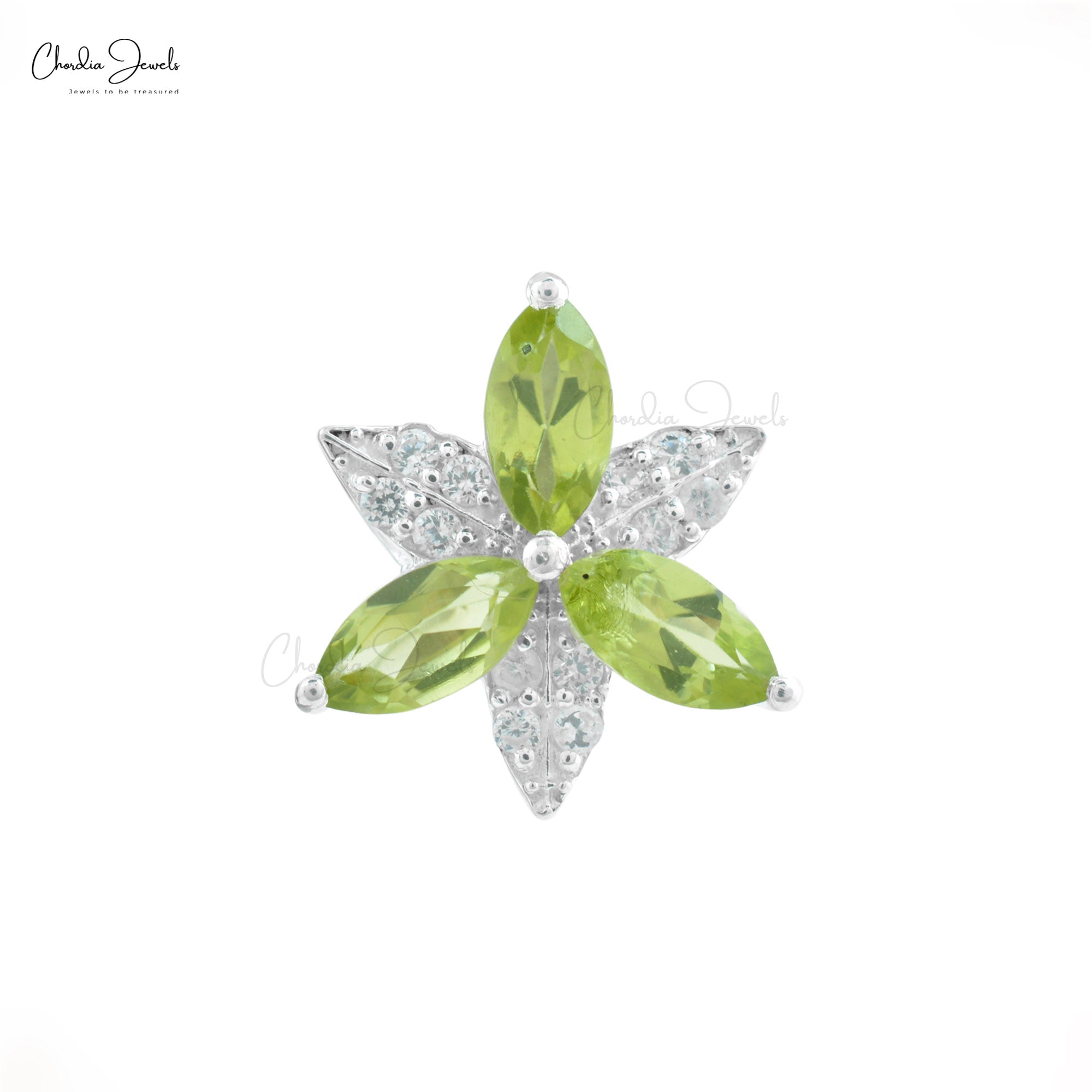 Natural Peridot Flower Necklace in 925 Sterling Silver with Marquise Cut Peridot Gemstone
