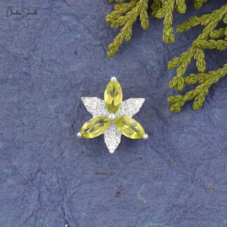 925 Sterling Silver Natural Peridot Flower Necklace with Zircon Accents