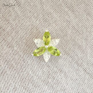 Marquise Cut Natural Peridot Flower Necklace in Sterling Silver Jewelry