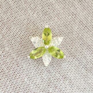 Elegant Natural Peridot Flower Necklace with Zircon in 925 Silver