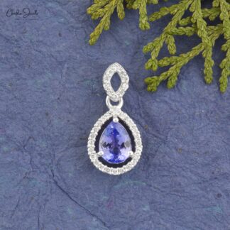 Pear Cut Dangling Pendant In 925 Sterling Silver Tanzanite Zircon Unique Necklace
