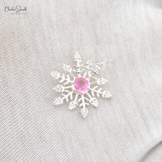 Top Quality 0.55 Ct Pink Sapphire 925 Sterling Silver Snow Flake Zircon Pendant Necklace