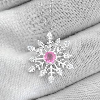 Top Quality 0.55 Ct Pink Sapphire 925 Sterling Silver Snow Flake Zircon Pendant Necklace