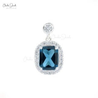 925 Sterling Silver Halo Pendant With 10x8mm London Blue Topaz And Zircon Pendants