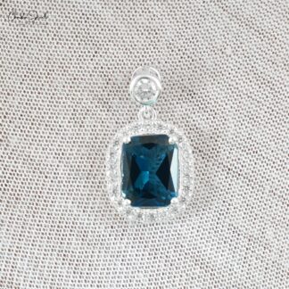 925 Sterling Silver Halo Pendant With 10x8mm London Blue Topaz And Zircon Pendants