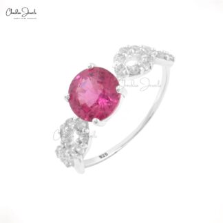 Round Cut Pink Tourmaline Infinity Ring In 925 Sterling Silver Pave Zircon Wedding Ring