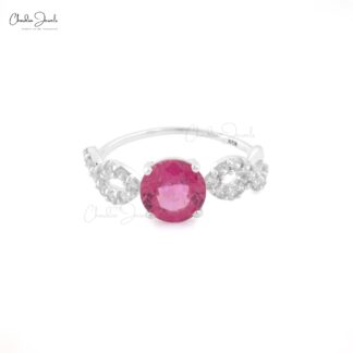 Round Cut Pink Tourmaline Infinity Ring In 925 Sterling Silver Pave Zircon Wedding Ring