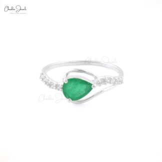 Authentic Pear Emerald and Cubic Zircon Swirl Ring in 925 Sterling Silver Jewelry
