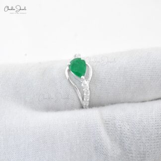 Authentic Pear Emerald and Cubic Zircon Swirl Ring in 925 Sterling Silver Jewelry
