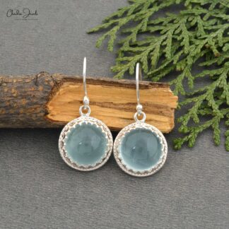 Round Aquamarine Dangle Earring In 925 Sterling Silver Bezel Set Dangle Solitaire Earrings