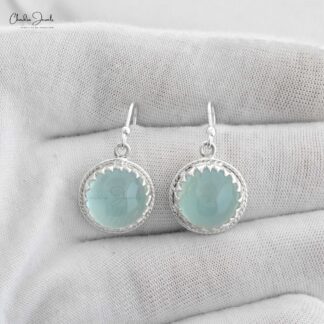 Round Aquamarine Dangle Earring In 925 Sterling Silver Bezel Set Dangle Solitaire Earrings