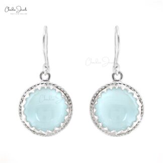 Round Aquamarine Dangle Earring In 925 Sterling Silver Bezel Set Dangle Solitaire Earrings