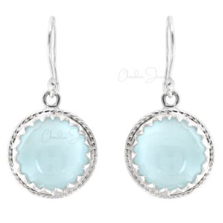 Round Aquamarine Dangle Earring In 925 Sterling Silver Bezel Set Dangle Solitaire Earrings
