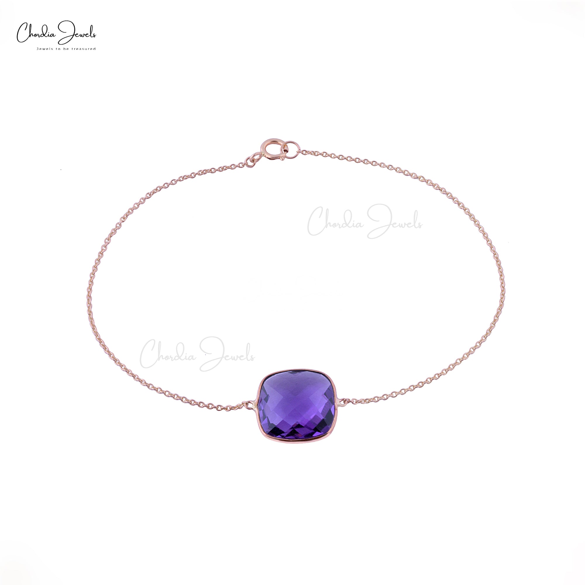 Single Gemstone Bracelet In 14k Rose Gold Amethyst February Birthstone Bracelets For Her