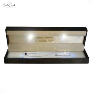 Matinee 3 Stone Necklace In 14k White Gold Amethyst 8x6mm Gemstone Diamond Necklaces