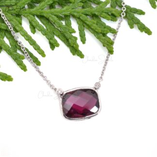 Trio Stone Wedding Necklace With 1.8 Ct Rhodolite Garnet And Diamond 14k White Gold Necklaces