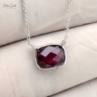 Trio Stone Wedding Necklace With 1.8 Ct Rhodolite Garnet And Diamond 14k White Gold Necklaces
