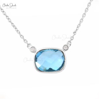 Matinee Diamond Necklace In 14k White Gold Swiss Blue Topaz December Birthstone Necklaces