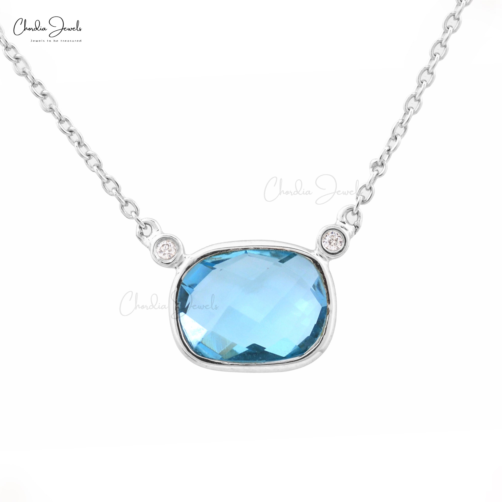 Matinee Diamond Necklace In 14k White Gold Swiss Blue Topaz December Birthstone Necklaces