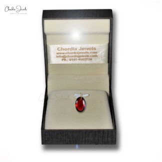 Dainty Solitaire Pendant With 4.23 Ct Red Garnet Gemstone 14k Yellow Gold Necklace