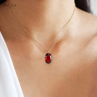 Dainty Solitaire Pendant With 4.23 Ct Red Garnet Gemstone 14k Yellow Gold Necklace
