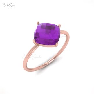 Birthstone Wedding Ring in 14k Solid Gold Amethyst 8mm Gemstone Solitaire Rings