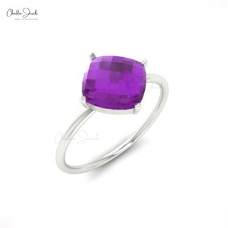 Birthstone Wedding Ring in 14k Solid Gold Amethyst 8mm Gemstone Solitaire Rings