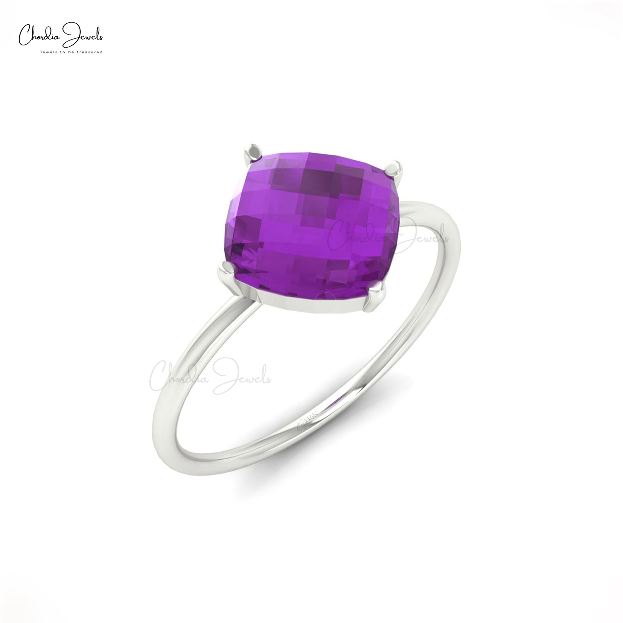 Birthstone Wedding Ring in 14k Solid Gold Amethyst 8mm Gemstone Solitaire Rings